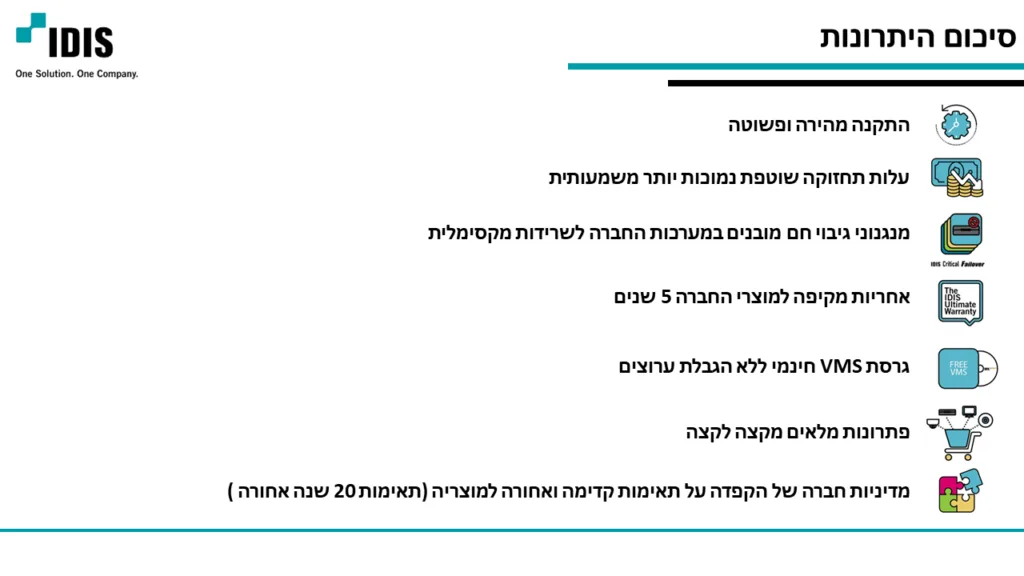 יתרונות מוצרי IDIS